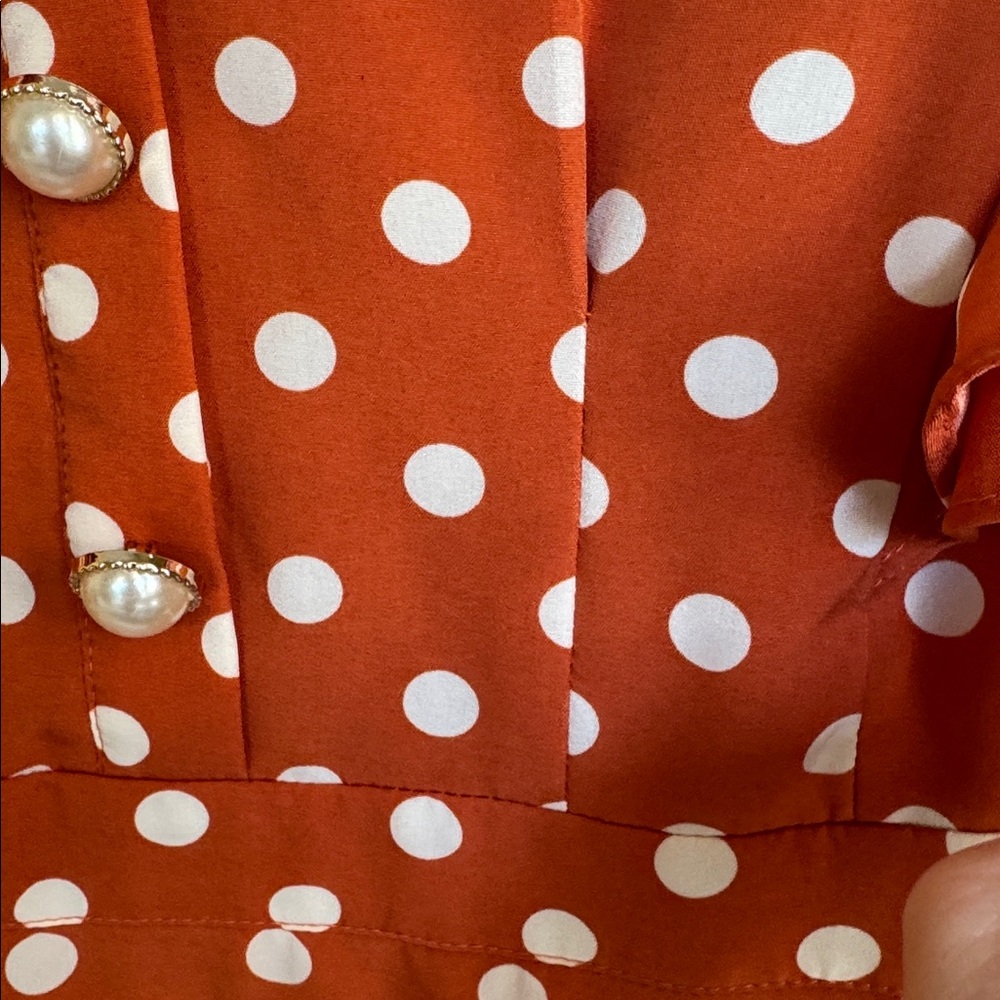 Aiden - Women’s Orange Polka Dot Mini Dress w/ White Collar - Size: Medium - Picture 10 of 10